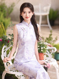 Ines Purple Flower Jacquard Cheongsam