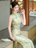 Tigereye Green Slim-Fit Cheongsam Dress
