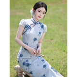 Nerissa Light Blue Smoke Slim-Fit Cheongsam
