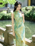 Ulrika Green Plant Pattern Cheongsam Dress