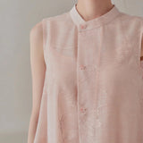 Daisy Butterfly Embroidered Linen Cheongsam Top