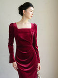 Diamond Wine Velvet Cheongsam Dress