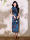 Adela Blue Breathable Long Cheongsam