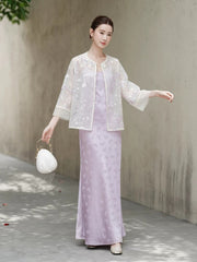 Twilight Light Taro Purple Relaxed Fit Cheongsam Top