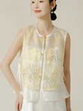 Yasmin Sage Green Embroidered Silk Vest Cheongsam