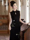 Sunrise Black Embroidered Cheongsam Dress