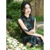 Hollyhock Floral Black Cheongsam Dress