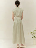 Narcissus 2-Piece Gray Green Jacquard Cheongsam Set