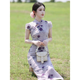 Cassandra Purple Floral Cheongsam Dress