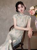 Ming Blue Sleeveless Jacquard Cheongsam