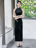 Nerida Black Diamond Velvet Cheongsam