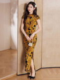 Solara Gold Stretch Fitted Cheongsam
