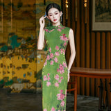 Stella Peach Blossom Green Jacquard Cheongsam