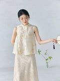 Daisy Butterfly Embroidered Linen Cheongsam Top
