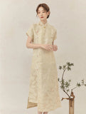 Lara Apricot Jacquard Silk Cheongsam Dress