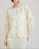 Lily Beige Sequin Embroidered Cheongsam Coat