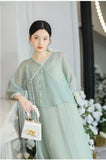 Violetta Green Silk Jacquard Cheongsam Dress
