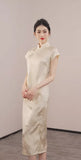 Radiance Apricot Jacquard Cheongsam Dress