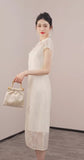 Mimosa Beige Butterfly Embroidered Cheongsam Dress