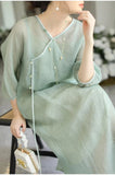 Violetta Green Silk Jacquard Cheongsam Dress