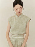 Narcissus 2-Piece Gray Green Jacquard Cheongsam Set