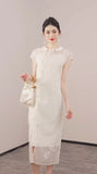 Mimosa Beige Butterfly Embroidered Cheongsam Dress