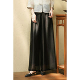 Yuan Black Viscose Wide-Leg Pants Cheongsam