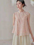 Daisy Butterfly Embroidered Linen Cheongsam Top