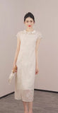Mimosa Beige Butterfly Embroidered Cheongsam Dress