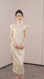 Radiance Apricot Jacquard Cheongsam Dress