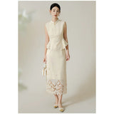 Lily 2-Piece Lace Sleeveless Cheongsam Set