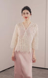 Dame Apricot White Sequin Embroidered Coat Cheongsam