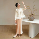 Fluorite Short Embroidered Ostrich Feather Cheongsam Vest