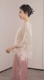 Dame Apricot White Sequin Embroidered Coat Cheongsam
