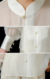 Spinel Off-White Silk Satin Cheongsam Top