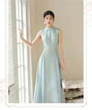 Leonie Water Blue Jacquard Cheongsam Dress