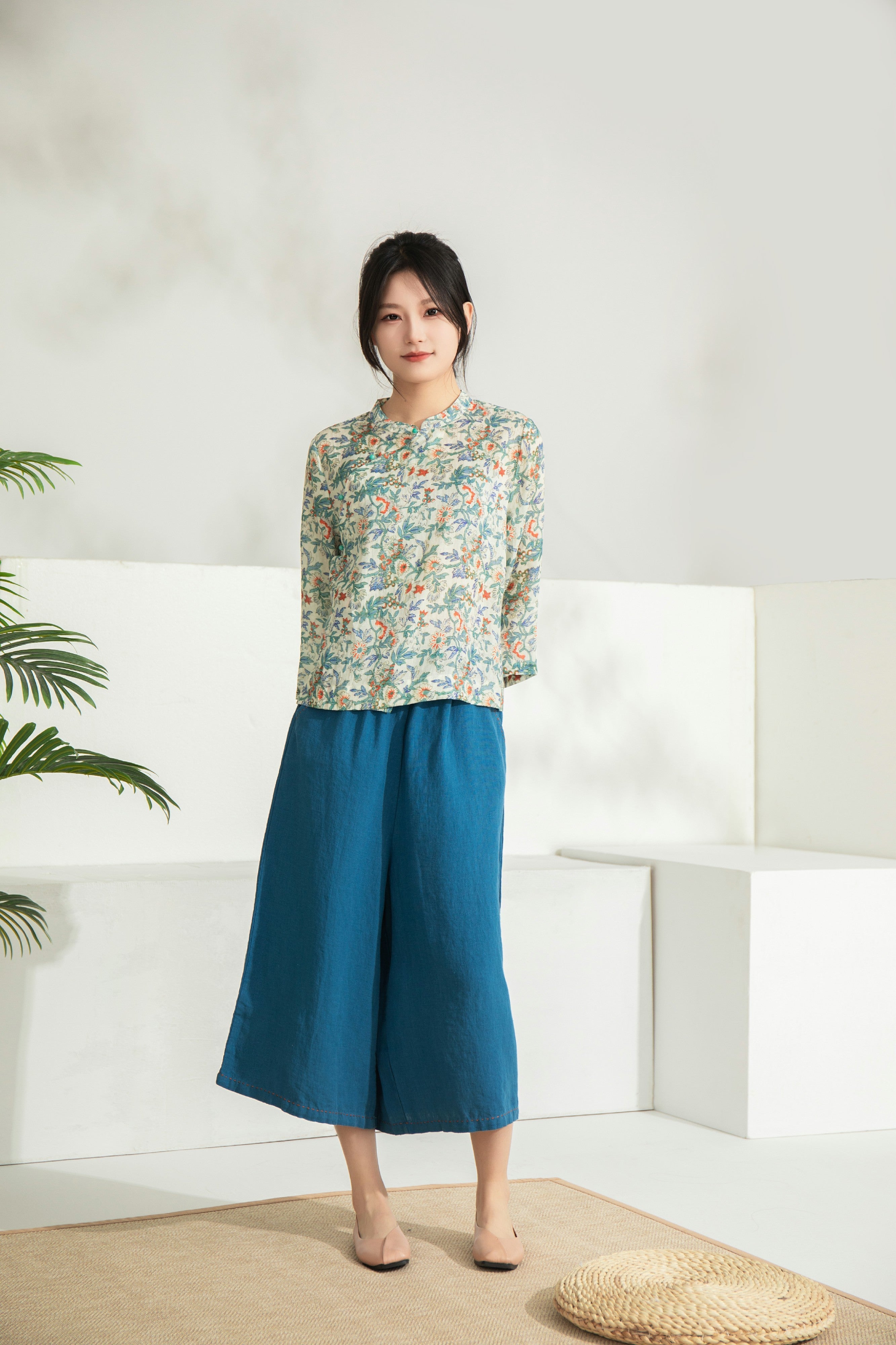 Refined Turquoise Floral Cheongsam