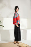Refined Red Sakura Print Cheongsam