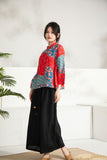 Refined Red Sakura Print Cheongsam