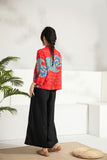 Refined Red Sakura Print Cheongsam
