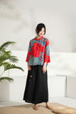 Refined Red Sakura Print Cheongsam