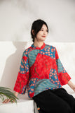 Refined Red Sakura Print Cheongsam