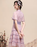 Cheongsam Qipao fino morado