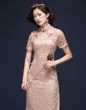 Qipao Cheongsam con bordado rosa