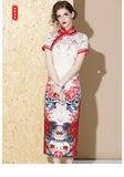 Cheongsam Qipao largo rosa pastel