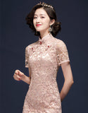 Qipao Cheongsam con bordado rosa