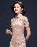 Qipao Cheongsam Bordir Merah Muda