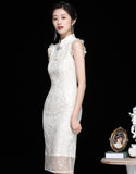 Qipao Cheongsam Blanc Doré