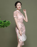 Qipao Cheongsam de pana rosa