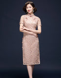 Qipao Cheongsam con bordado rosa